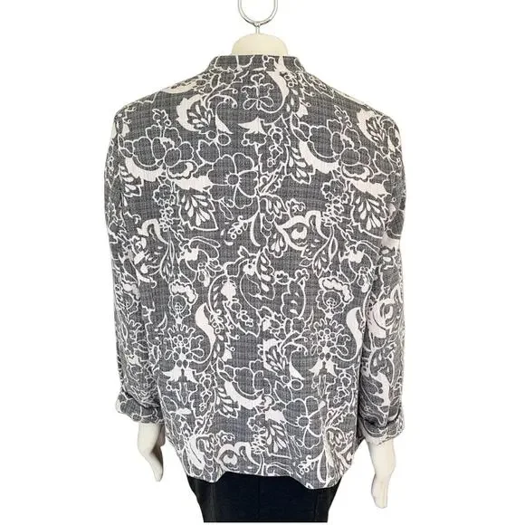 KAREN SCOTT Long Sleeve Floral Blazer Jacket in Blue & White  SZ 2X - Picture 6 of 9